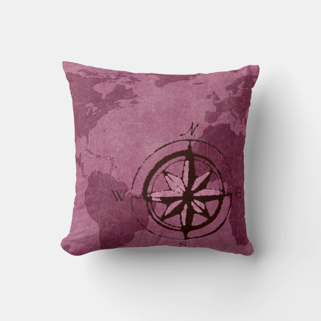 Coussin pourpre de décor de carte du monde (Recto)