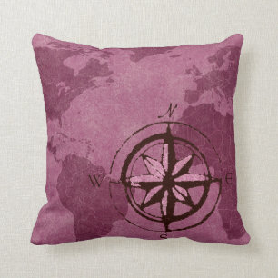 Coussin pourpre de décor de carte du monde
