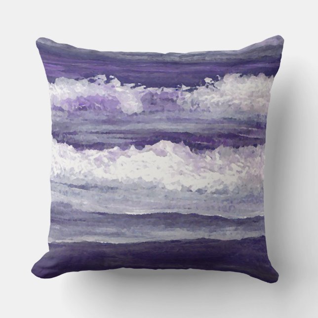 Coussin pourpre de décor de plage de mer de vagues (Recto)