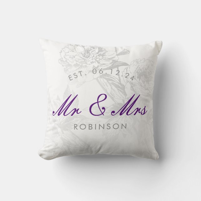 Coussin Pourpre de M. et de Mme Wedding Simple Floral (Recto)