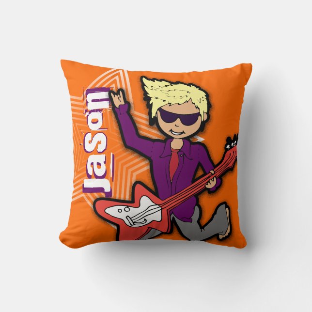 Coussin pourpre orange de garçon rockstar nommé de (Recto)