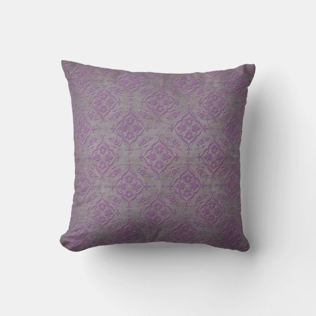 Coussin Pourpre Rustique et Gris Acier Damassé (Recto)