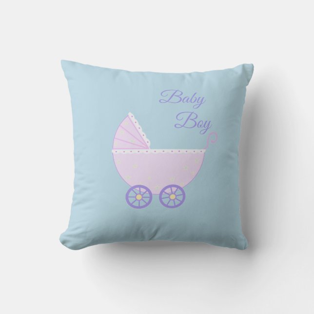 Coussin Poussette de bébé garçon magnifique sur turquoise (Recto)