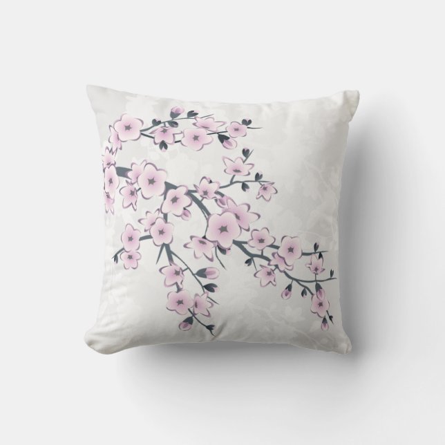 Coussin Poussière Florale de Cerisier Rose Pâle Blanc (Recto)