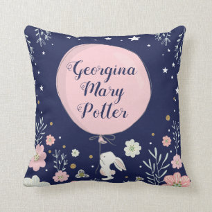 Coussin Poussin à la déco de lapin rose à fleurs