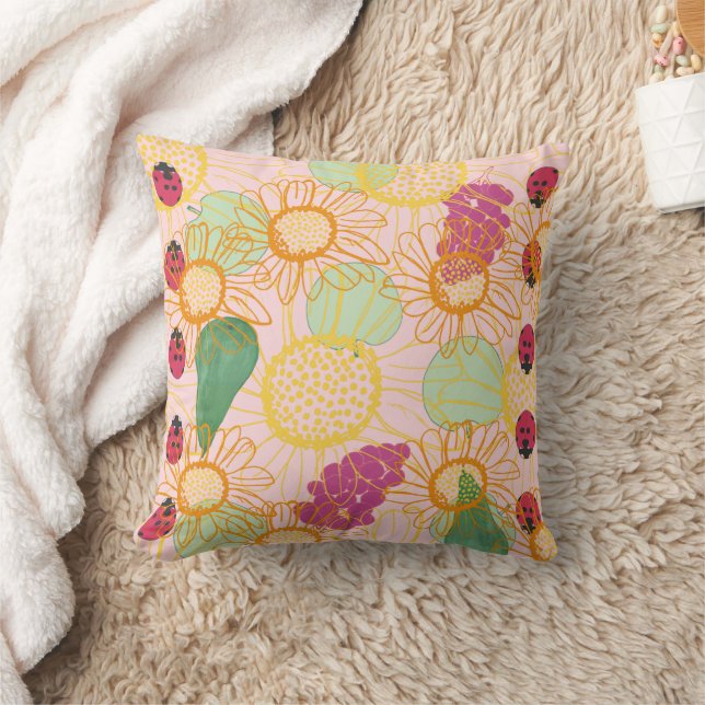 Coussin Poussin de jardin de ladybirds et fruits (Couverture)