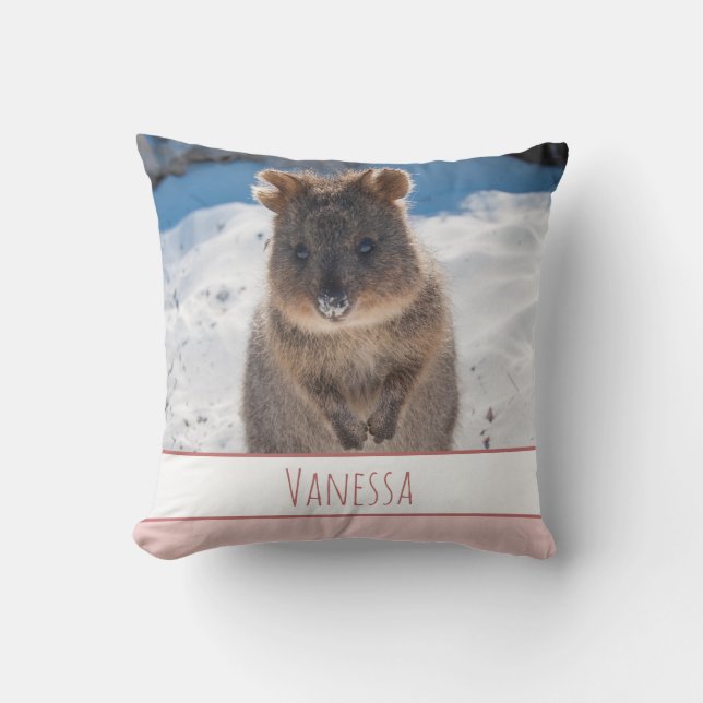 Coussin Poussin Quokka Personnalisé Filles Roses (Recto)