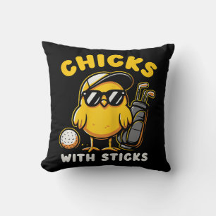 Coussin Poussins Avec Bâtons Golfer Girl Golf Club Gol