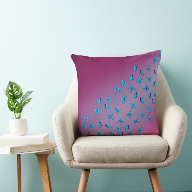 Coussin Poutres de Lune Rose Abstraites et papillons (Chaise)