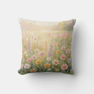 Coussin Prairie de fleurs sauvages aquarelle pastel floral
