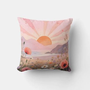 Coussin Prairie de Fleurs Sauvages au Coucher de Soleil Pa