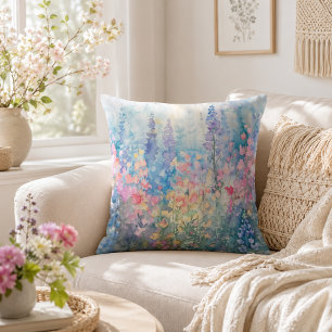 Coussin Prairie de fleurs sauvages aux aquarelles pastel