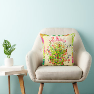 Coussin Prairie de fleurs sauvages colorées Texte
