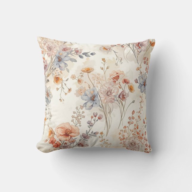 Coussin Prairie de Fleurs Sauvages Délicates Fleur Florale (Recto)