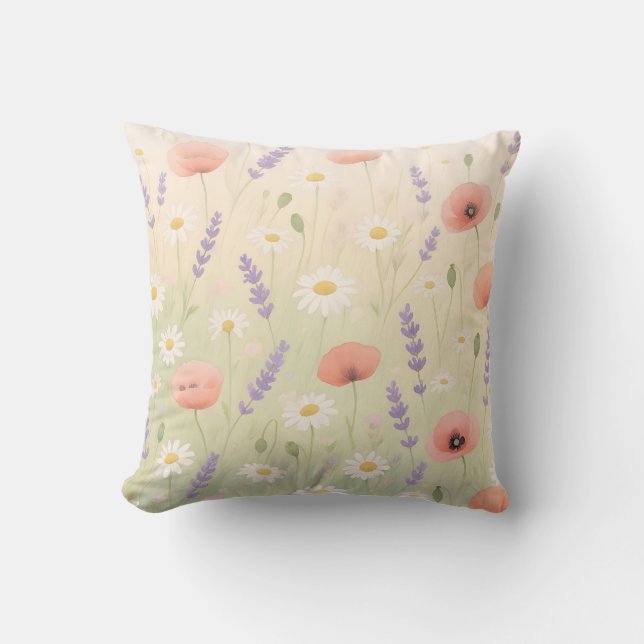Coussin Prairie de fleurs sauvages pastel en floraison dou (Recto)