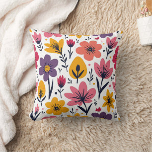 Coussin Prairie de fleurs sauvages printanières colorées b