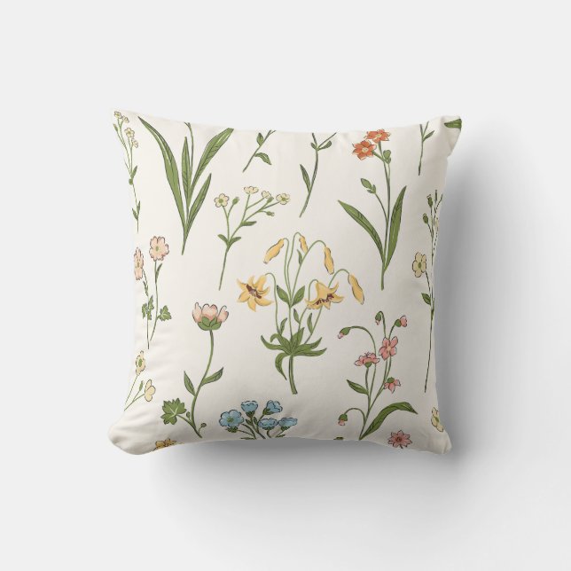 Coussin Prairie de fleurs sauvages rustique dessinée à la  (Recto)