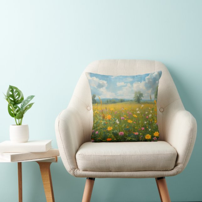 Coussin Prairie de fleurs sauvages vibrantes dans le style (Chaise)