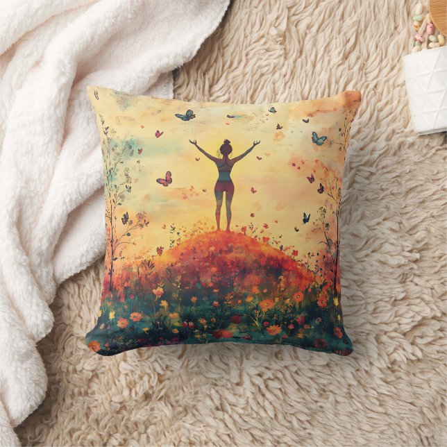 Coussin Prairie du Coucher de Soleil Méditation avec Papil (Couverture)