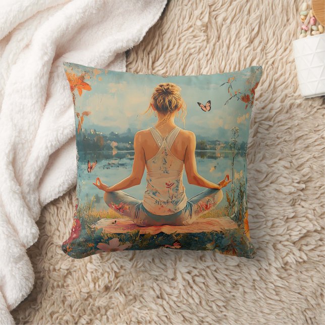 Coussin Prairie du Coucher de Soleil Méditation avec Papil (Couverture)