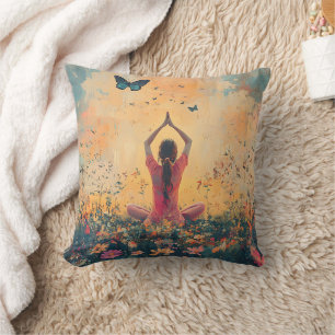 Coussin Prairie du coucher de soleil Méditation avec papil
