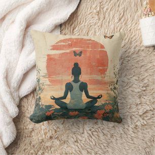 Coussin Prairie du coucher de soleil Méditation avec papil