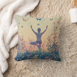Coussin Prairie du coucher de soleil Méditation avec papil