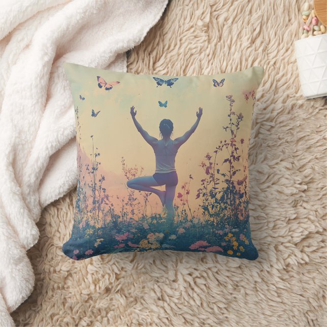 Coussin Prairie du coucher de soleil Méditation avec papil (Couverture)