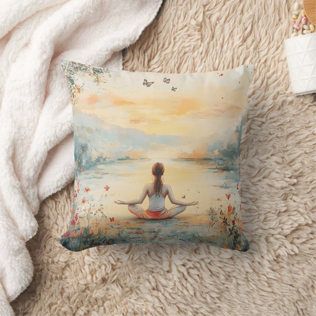Coussin Prairie du Coucher de Soleil Méditation avec Papil (Couverture)