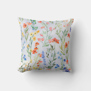 Coussin Prairie fleurie printanière colorée 