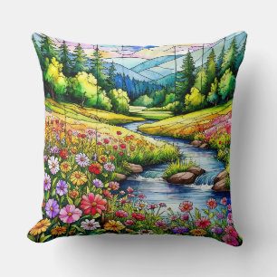 Coussin Prairie Vibrante avec Fleurs Sauvages en Fleur