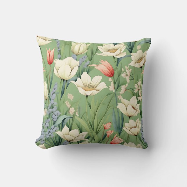 Coussin Pré avec tulipes et Fleurs sauvages (Recto)
