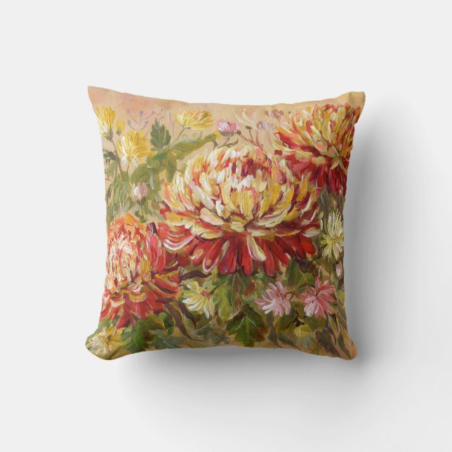 Coussin Pré de chrysanthème : Peinture à la main acrylique (Recto)