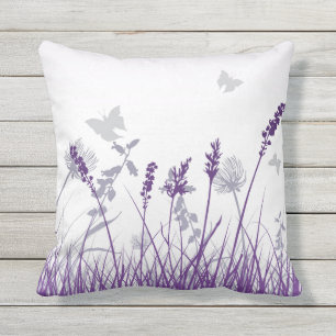 Coussin Pré et papillon pourpres