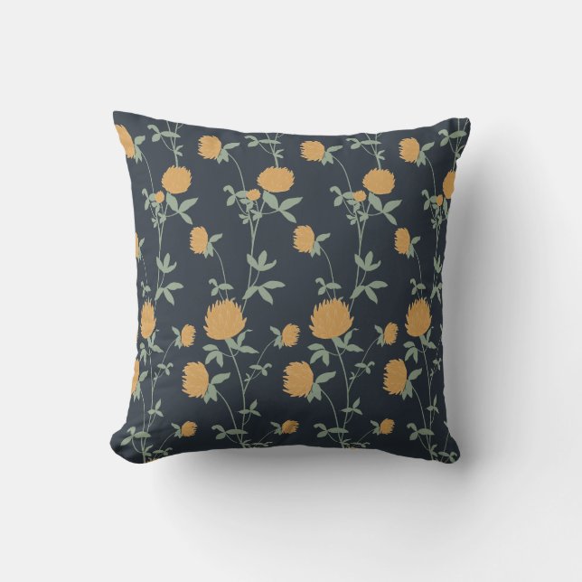 Coussin Pré fleuri botanique rétro Trèfle | Jardin de minu (Recto)
