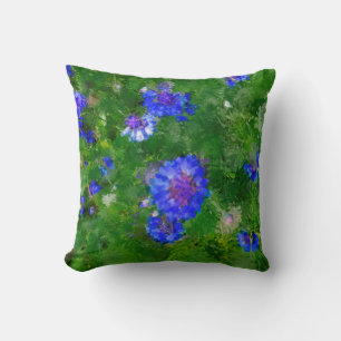Coussin pré vert d'été et fleurs bleues