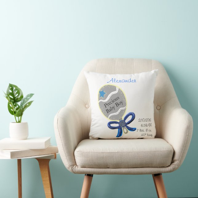 Coussin Précieux bébé garçon hochet arc bleu Détails de na (Chaise)