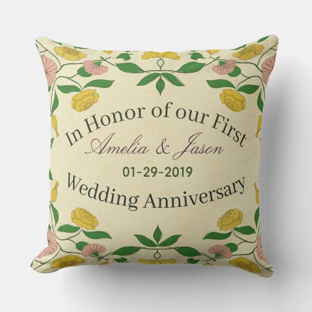 Coussin Premier anniversaire de mariage de couple personna (Recto)