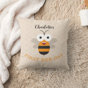Coussin Premier anniversaire d'une fille 1er Bee-Day Migno