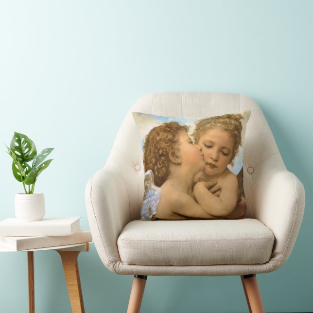 Coussin Premier Baiser (détail d'ange) par Bouguereau (Chaise)