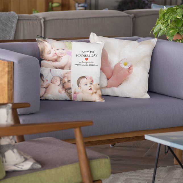 Coussin Premier cadeau de la fête des mères | Collage phot (Créateur téléchargé)