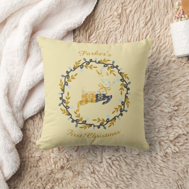 Coussin Premier cerf de Noël avec Couronne Jaune  (Couverture)