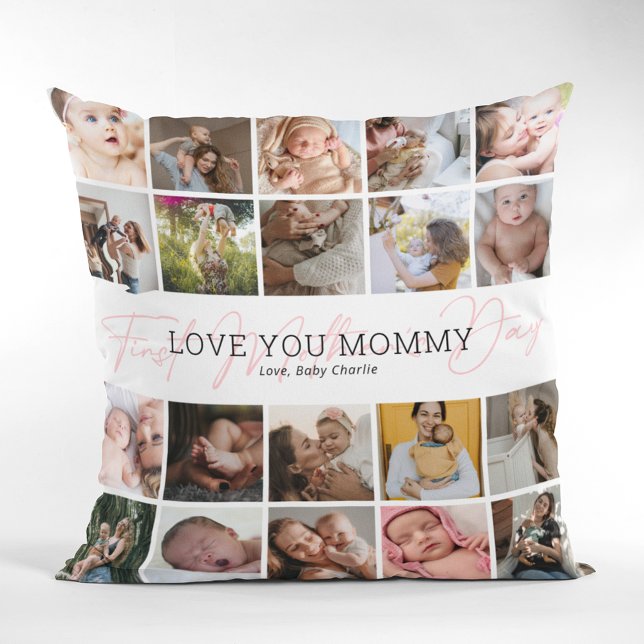 Coussin Premier collage photo de la fête des mères 20 (Créateur téléchargé)