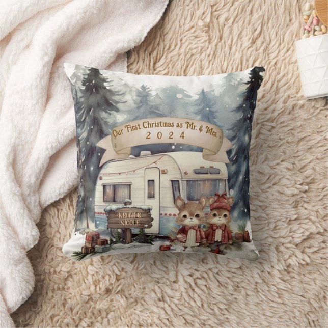 Coussin Premier couple Noël camping en camping-car jeune m (Couverture)