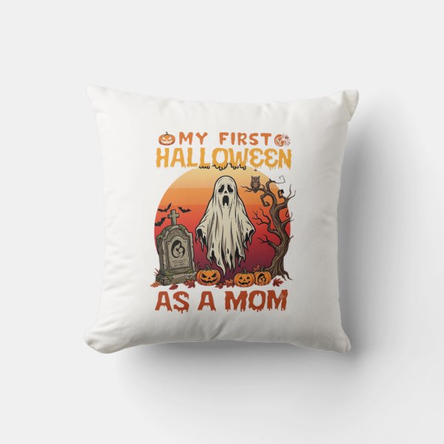 Coussin Premier Fantôme de Maman Halloween Pierre Tombale  (Recto)