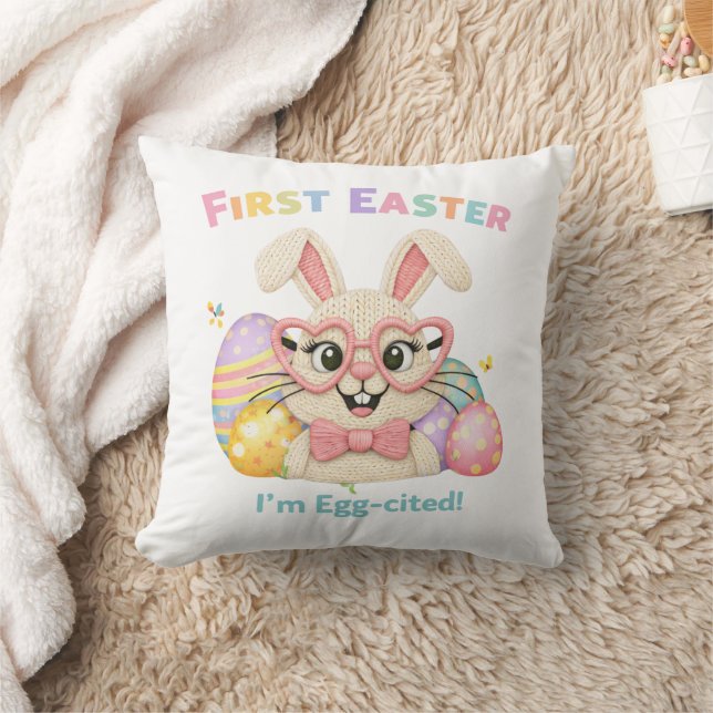 Coussin Premier lapin surexcité de Pâques de bébé mignon (Couverture)