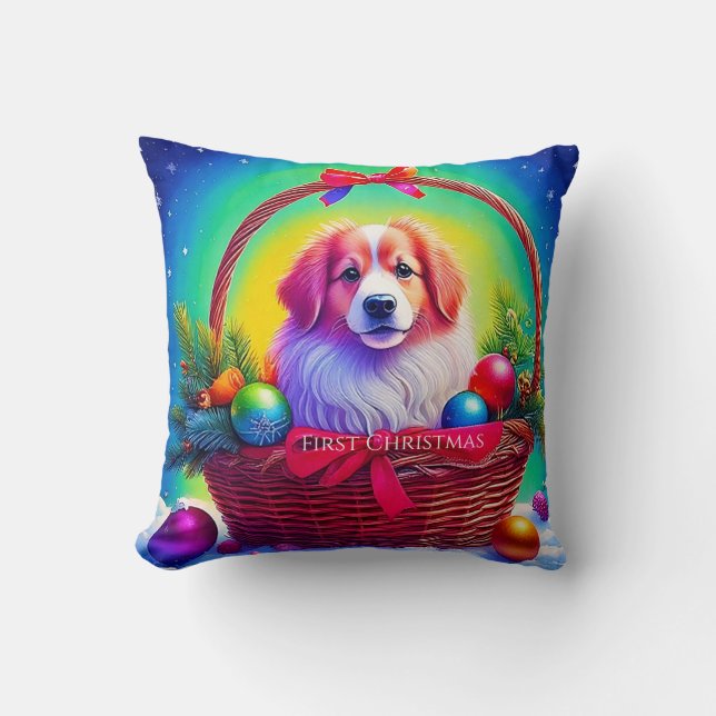 Coussin Premier Noël avec le chien le plus mignon dans un  (Recto)