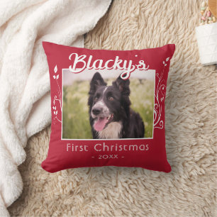 Coussin Premier Noël Chiot photo Rouge