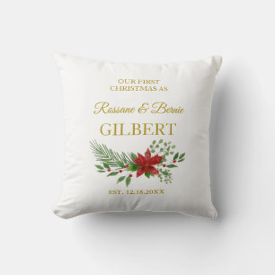 Coussin Premier Noël comme citation avec design de poinset