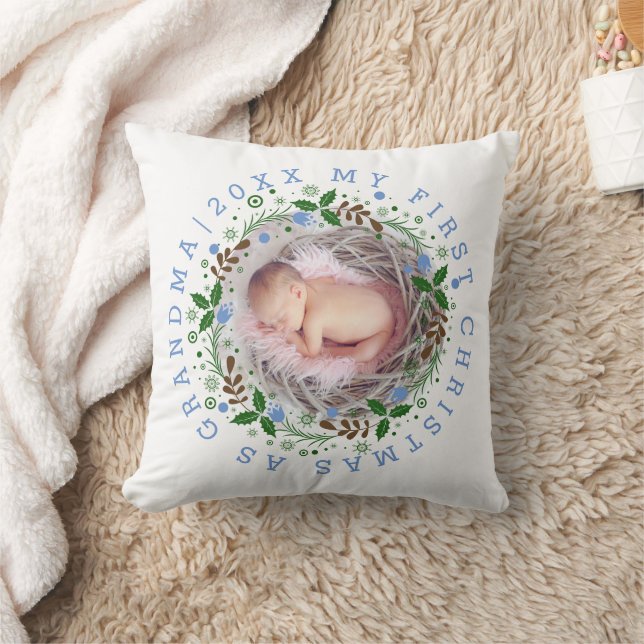 Coussin Premier Noël comme grand-mère d'un garçon wreath b (Couverture)